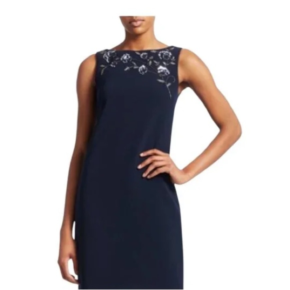 Brand New Theia Bateau-Neck Sleeveless Beaded Crepe Shift Dress Size 4